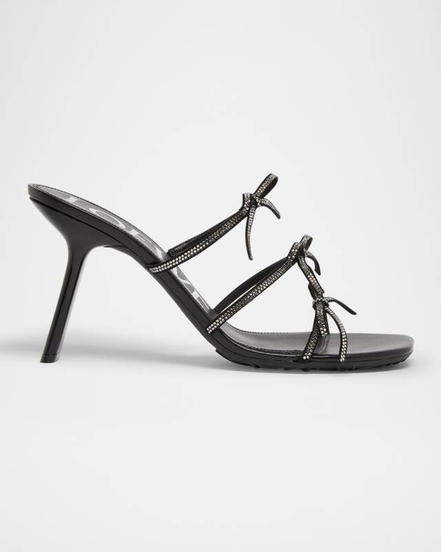 Petal Leather Crystal Bow Strappy Sandals